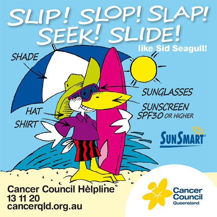 Caloundra Surf School Slip Slop Slap Seek Slide like Sid Seagull